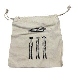 Canvas Drawstring Bag With Clothespin Print Cream color 10.5x11" READ